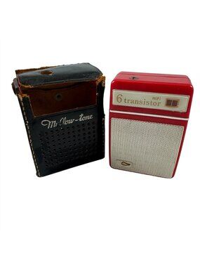 Mellow-Tone HiFi 6 Transistor AM Radio Red Plastic & Black Case Vintage 1960s